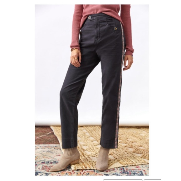 Anthropologie Tapered Embroidered Side Stripe Pants Grey Black Size 2 NWT - Picture 9 of 10